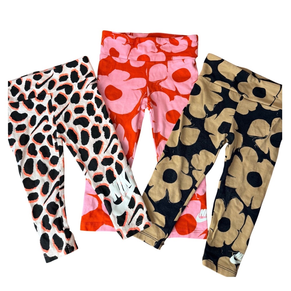 Nike Girls 2T Leggings Bundle 3pk Floral Leopard Picante Red L821-R70